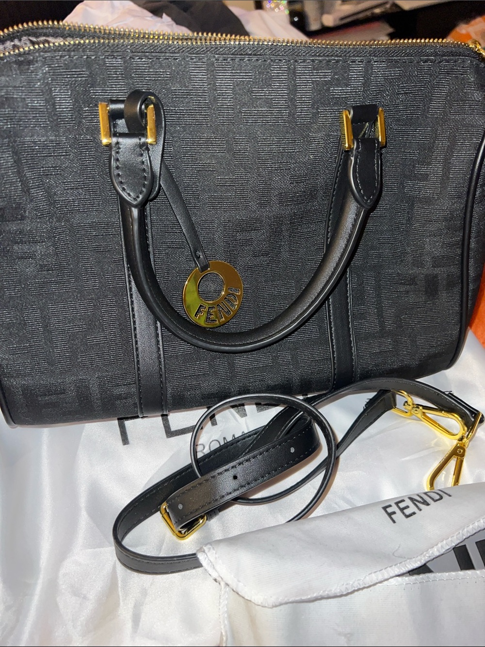 Black Monogram Canvas Speedy Satchel with Gold Accents